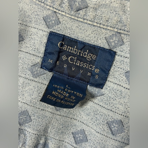 Cambridge Classics Casual Blue Patterned Button Down Shirt Size Large - Picture 5 of 5